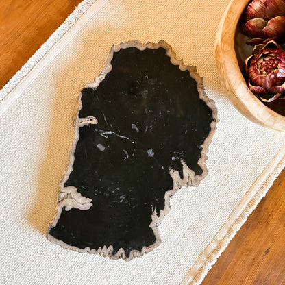 black indonesian fossilized wood serving tray