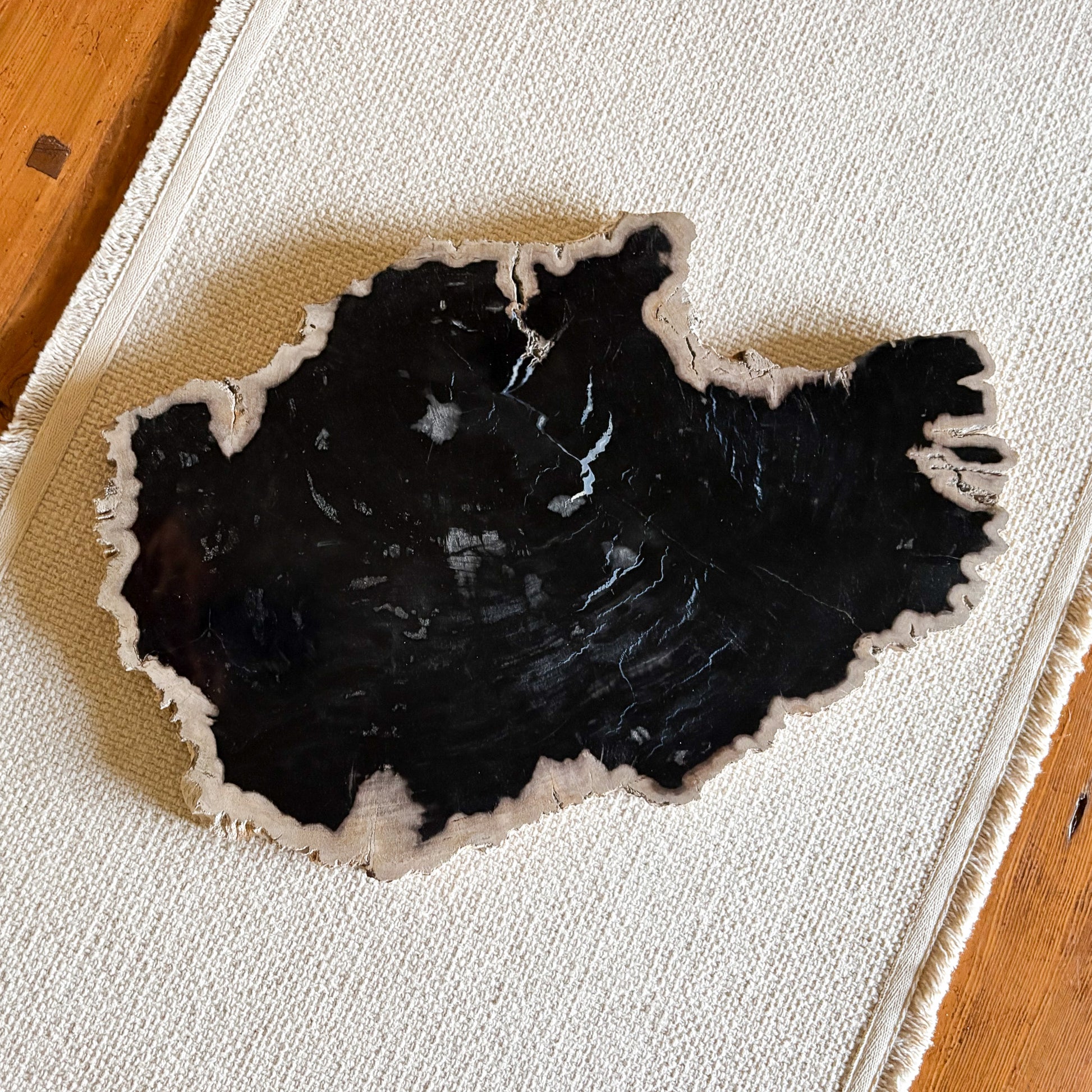 black fossilized wood serving tray