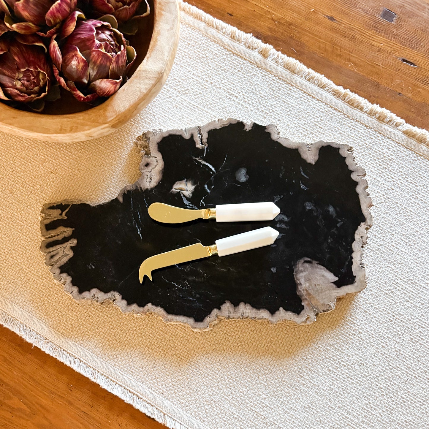 black indonesian petrified wood serving tray