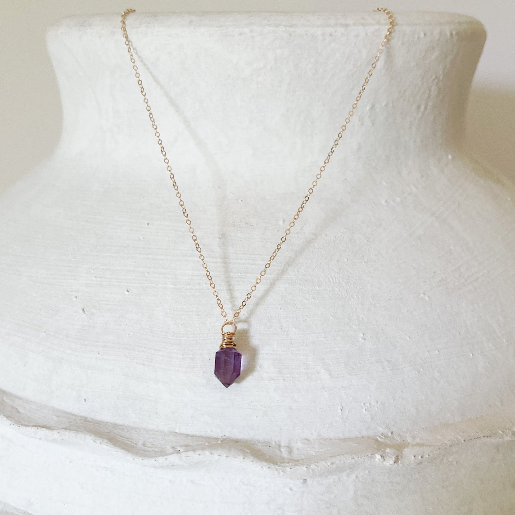 pinke amethyst crystal necklace, modern crystal jewelry