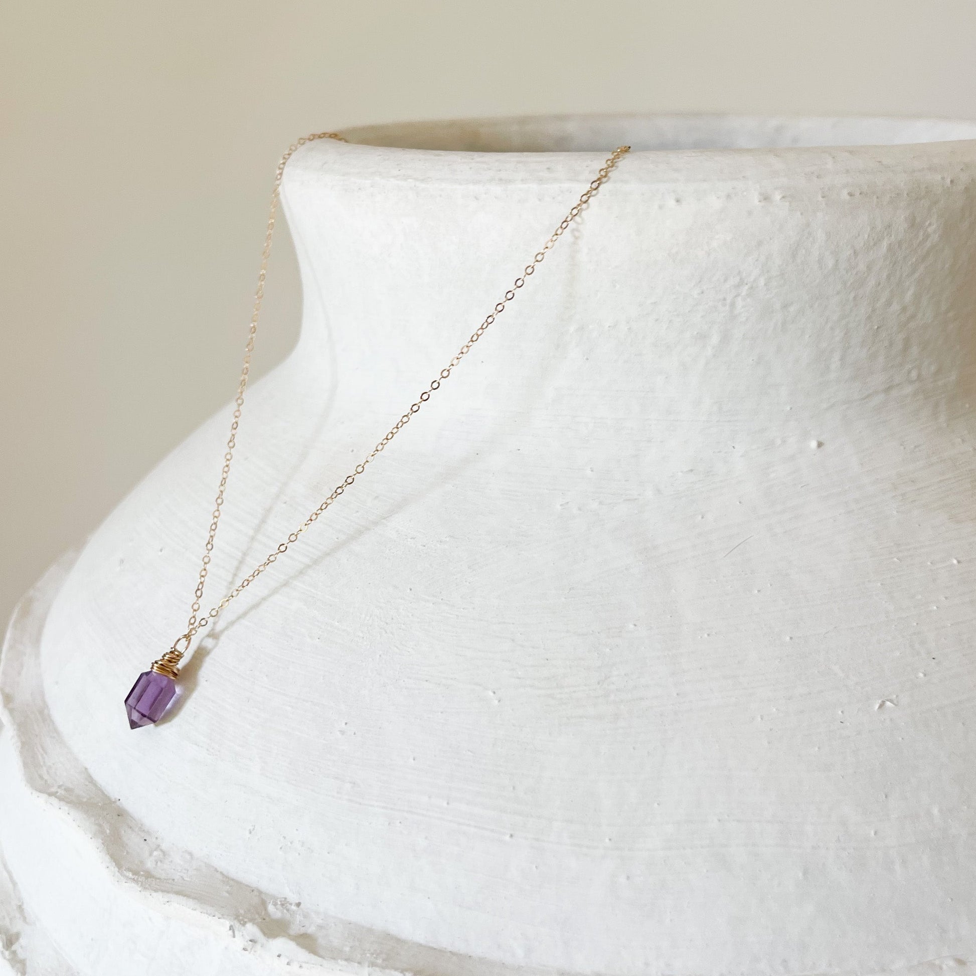 purple crystal necklace, pink amethyst jewelry