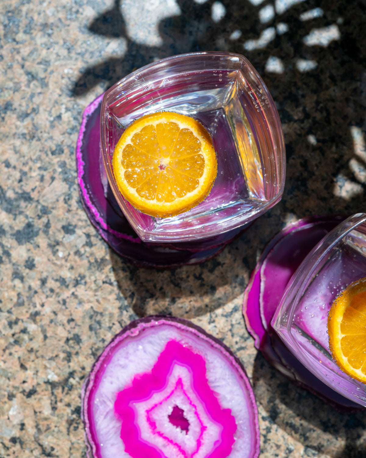 Decorative fuchsia agate stone coaster set