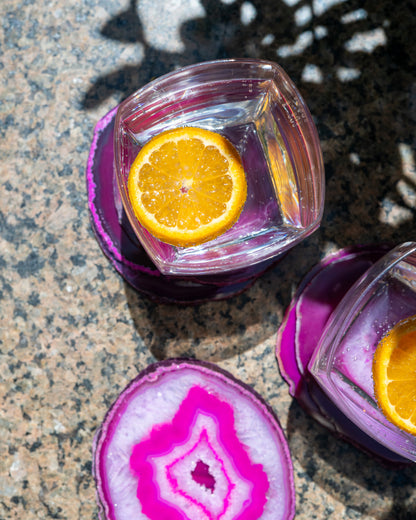 Decorative fuchsia agate stone coaster set