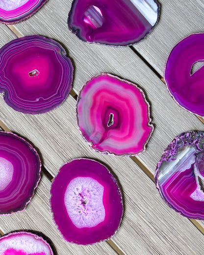 Polished pink agate coasters for coffee table décor