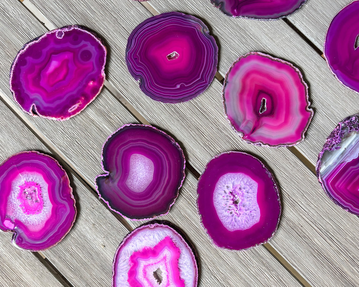 Luxury stone coaster set in vibrant fuchsia agate