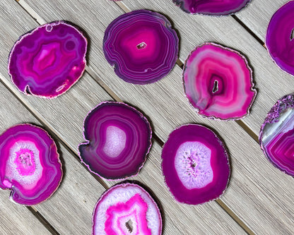 Luxury stone coaster set in vibrant fuchsia agate