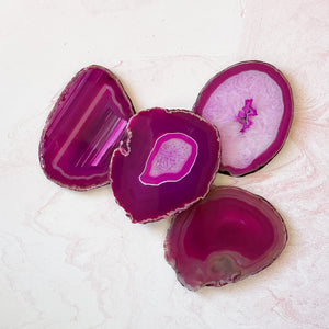 Open image in slideshow, bright pink agate coaster set
