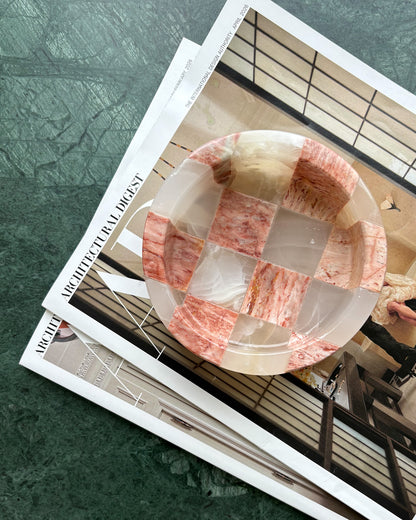 Modern organic pink marble and white onyx catchall tray