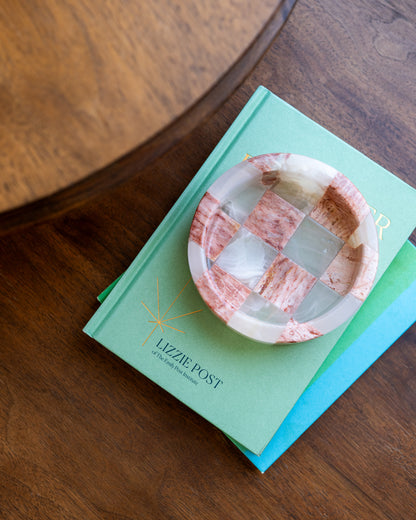 Luxury pink marble checker tray with white onyx accents