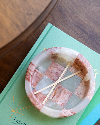 Natural pink marble and white onyx decorative trinket dish