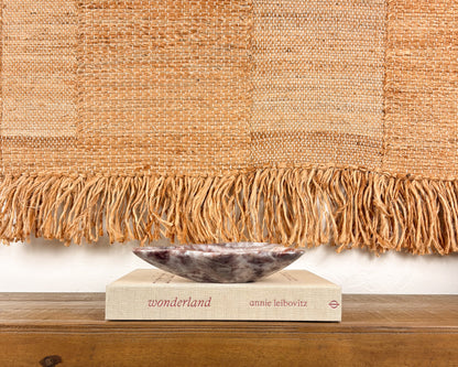 Natural pink serpentine stone bowl with rich burgundy and white patterning