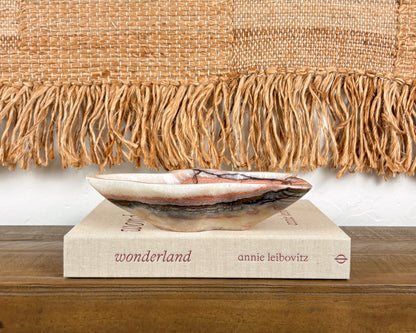 Sculptural natural stone bowl in crimson pink serpentine