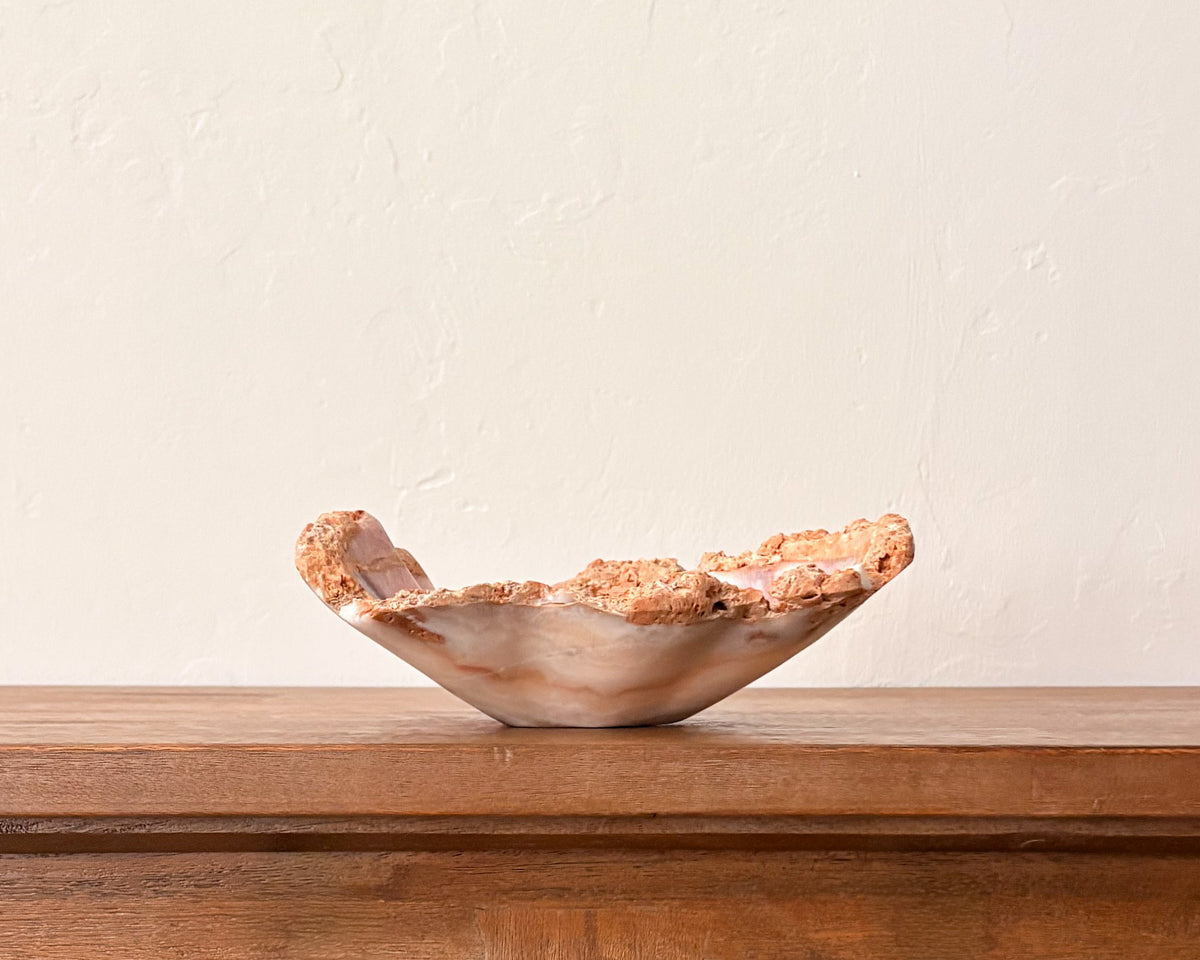 Pink serpentine bowl with cream and blush veining