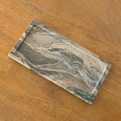 Premium handcrafted marble tray in taupe and grey tones