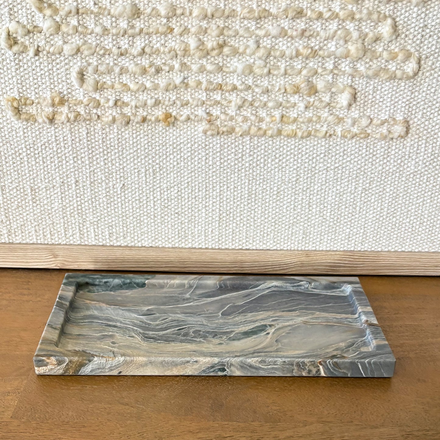 High-end marble coffee table tray with organic veining