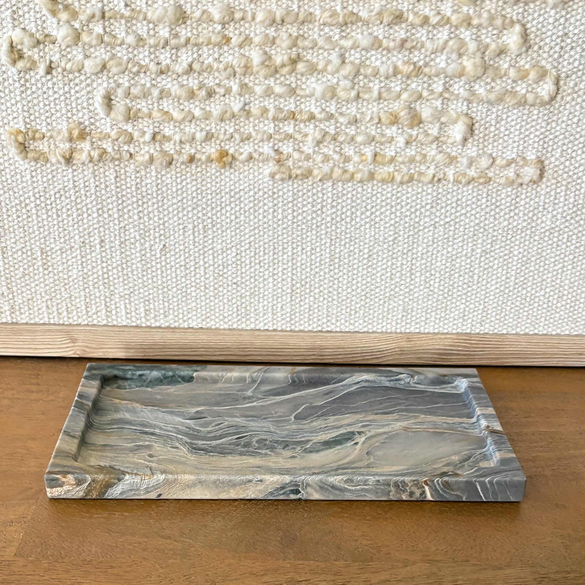 High-end marble coffee table tray with organic veining