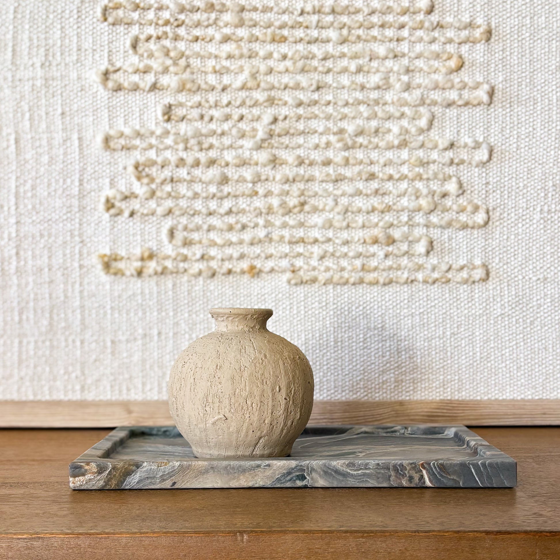 Luxury rectangular grey marble decorative tray with raised edge