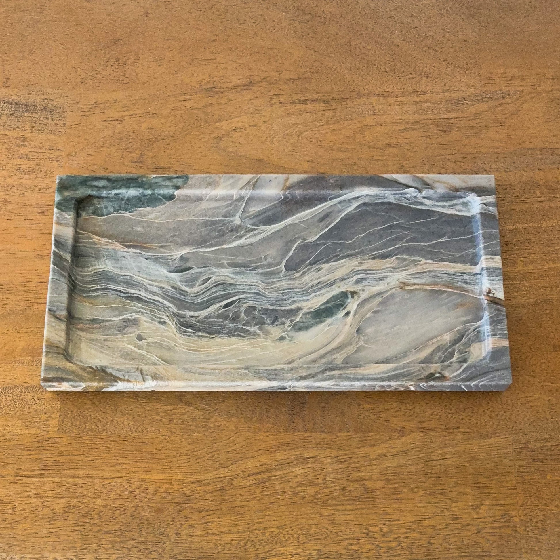 Organic modern marble tray in grey and cream tones