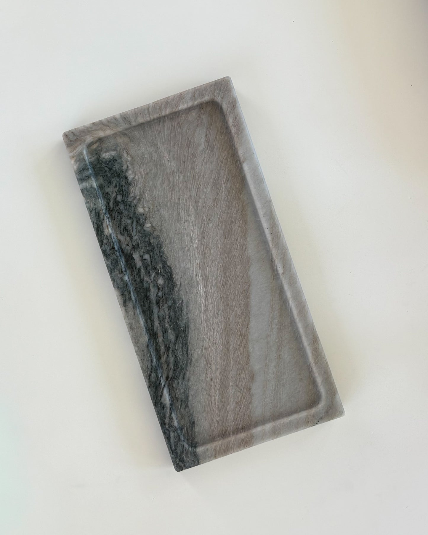 One-of-a-kind gray marble tray crafted from natural stone