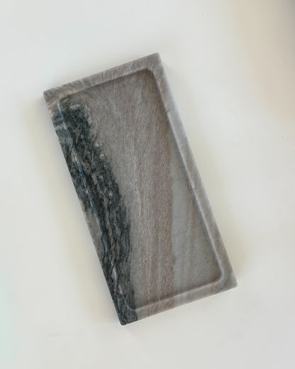 One-of-a-kind gray marble tray crafted from natural stone