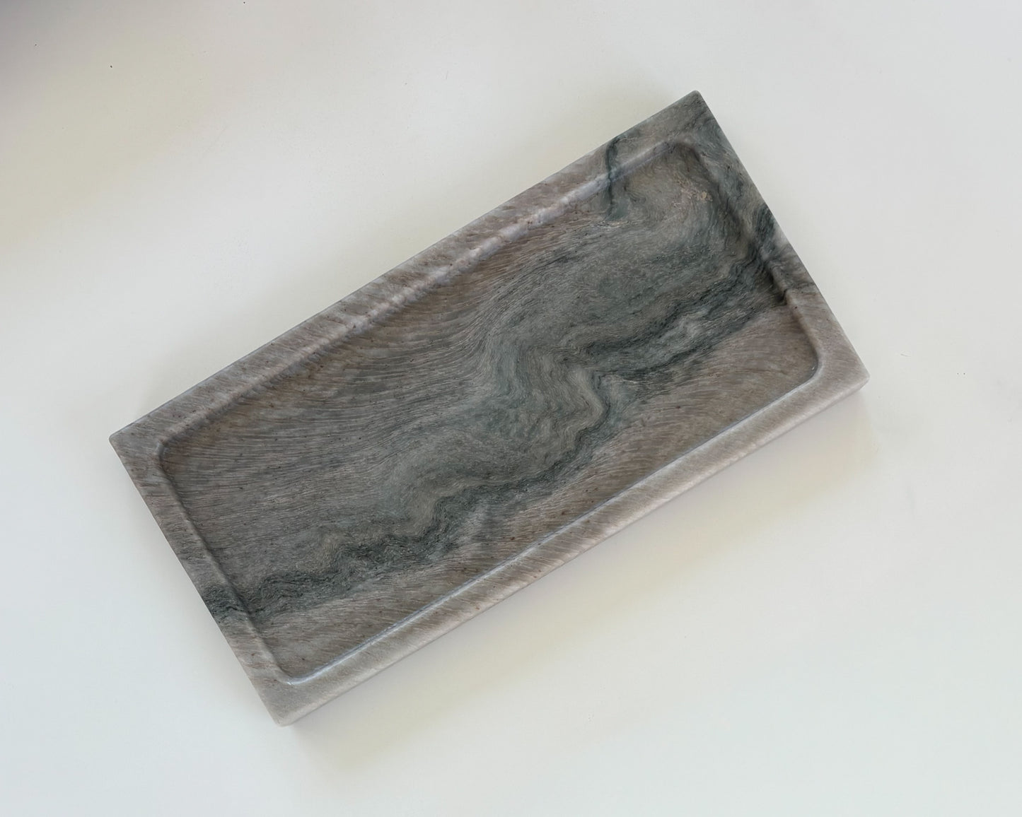 Decorative natural stone tray in gray Pocahontas marble