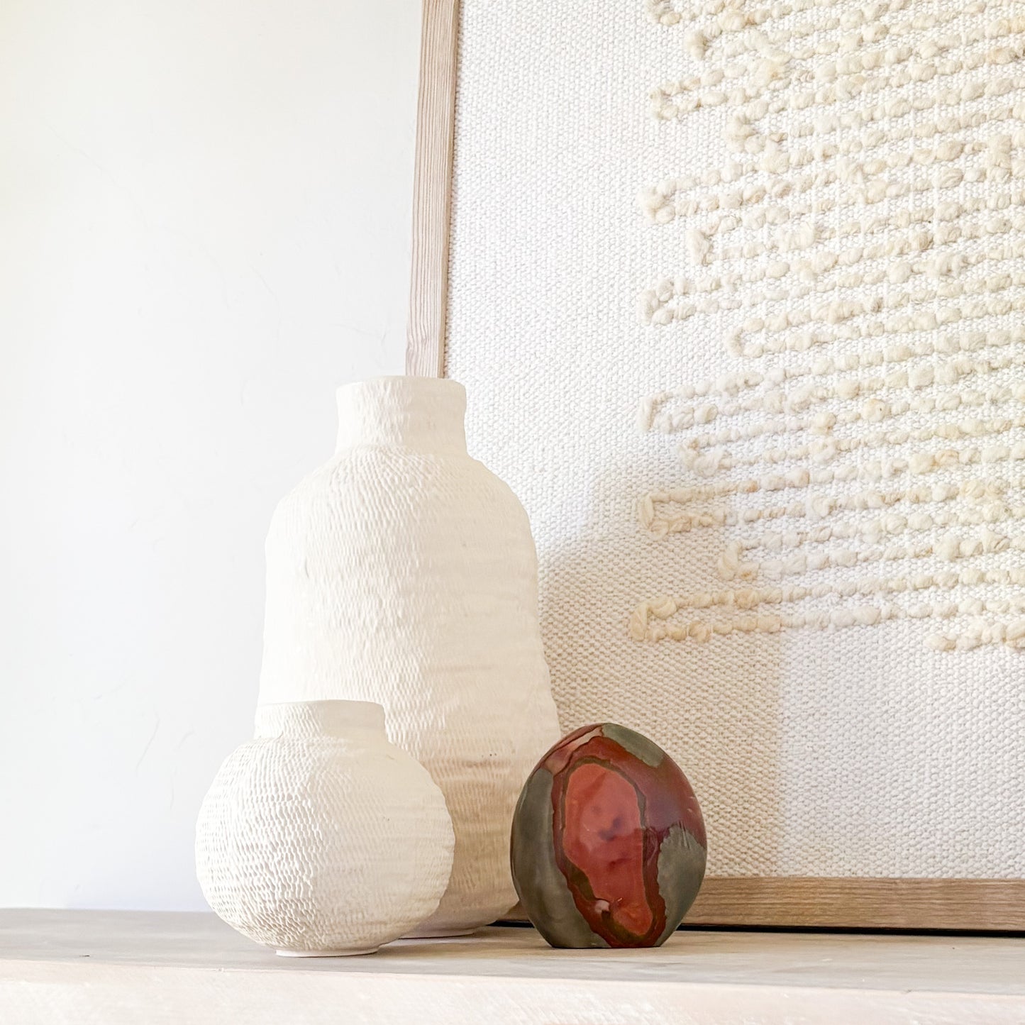 Natural stone decor piece adding warmth to contemporary interior design