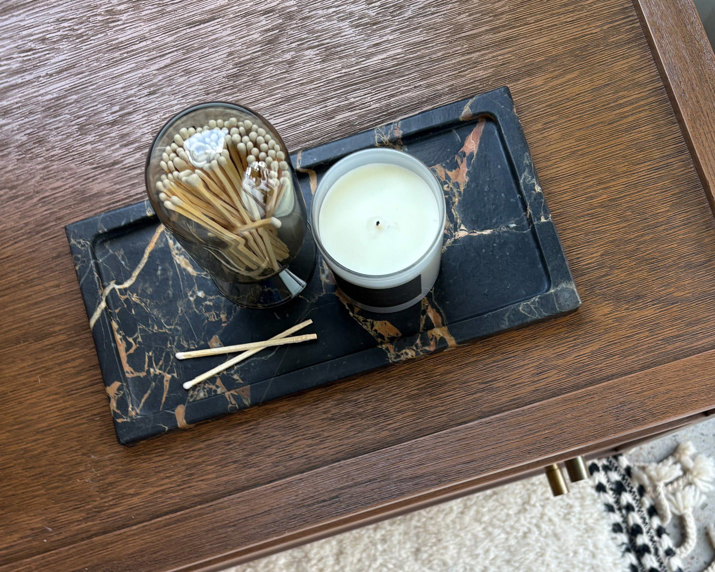 Modern luxury marble tray with unique black and gold pattern
