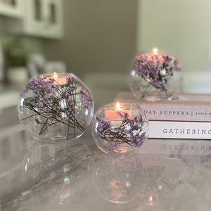 glass chandle holder with dried flowers