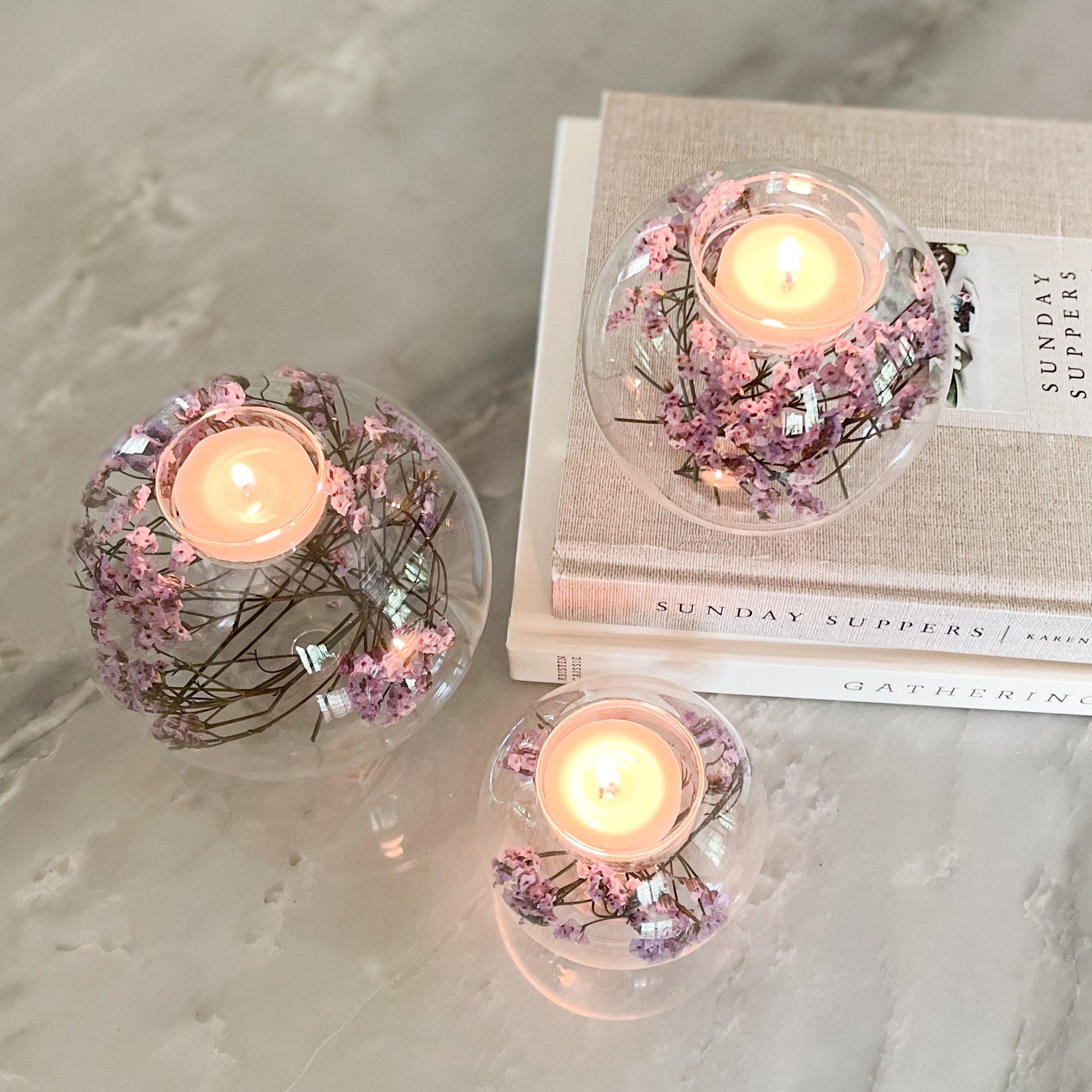 natural home accents, dried flower tealight candle holder