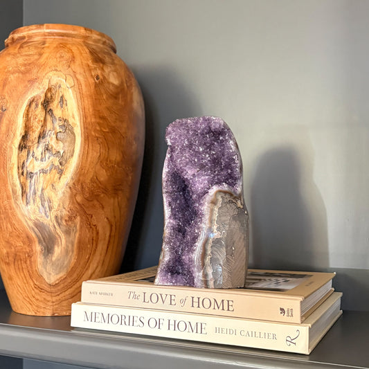 Large rainbow amethyst geode cluster decorative stone