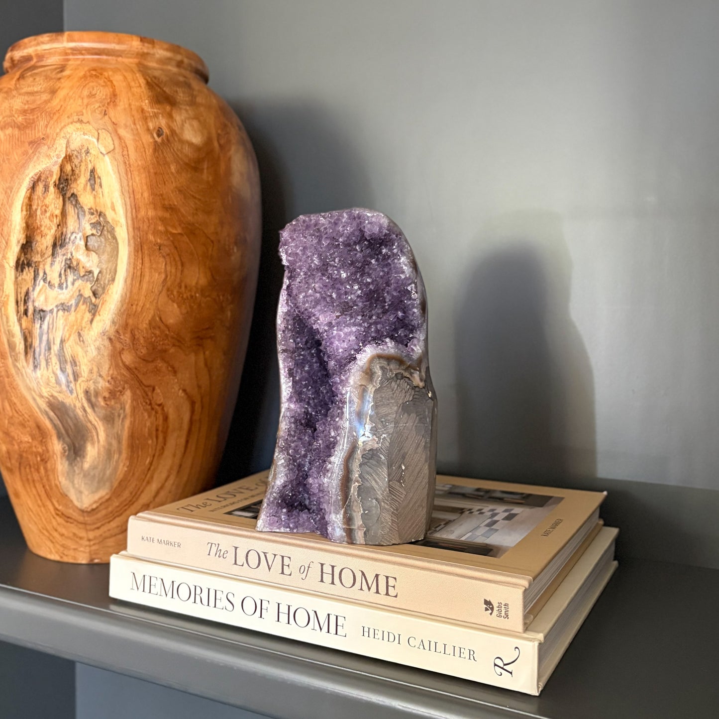Purple rainbow amethyst geode home decor accent