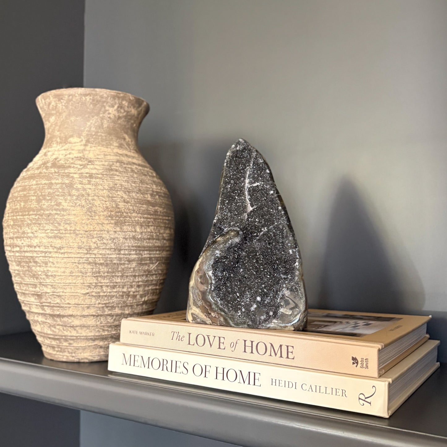 Rainbow amethyst geode styling for modern home decor