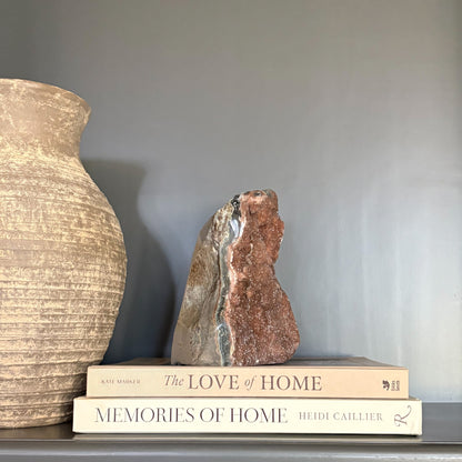 Amethyst geode crystal used as home decor for meditation and positive energy