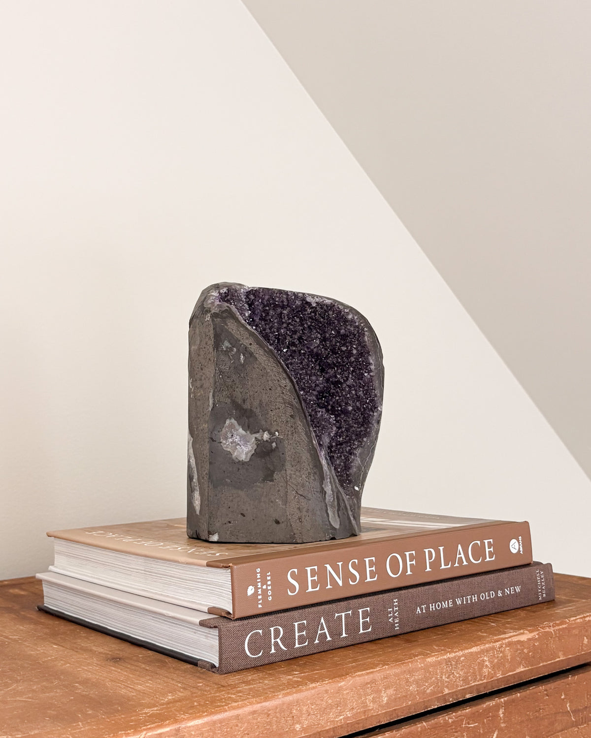 One-of-a-kind rainbow amethyst geode for home décor