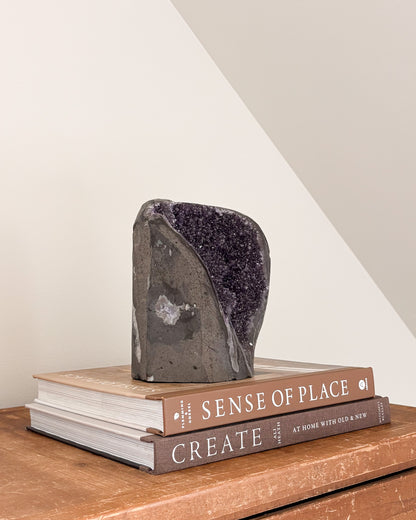 One-of-a-kind rainbow amethyst geode for home décor