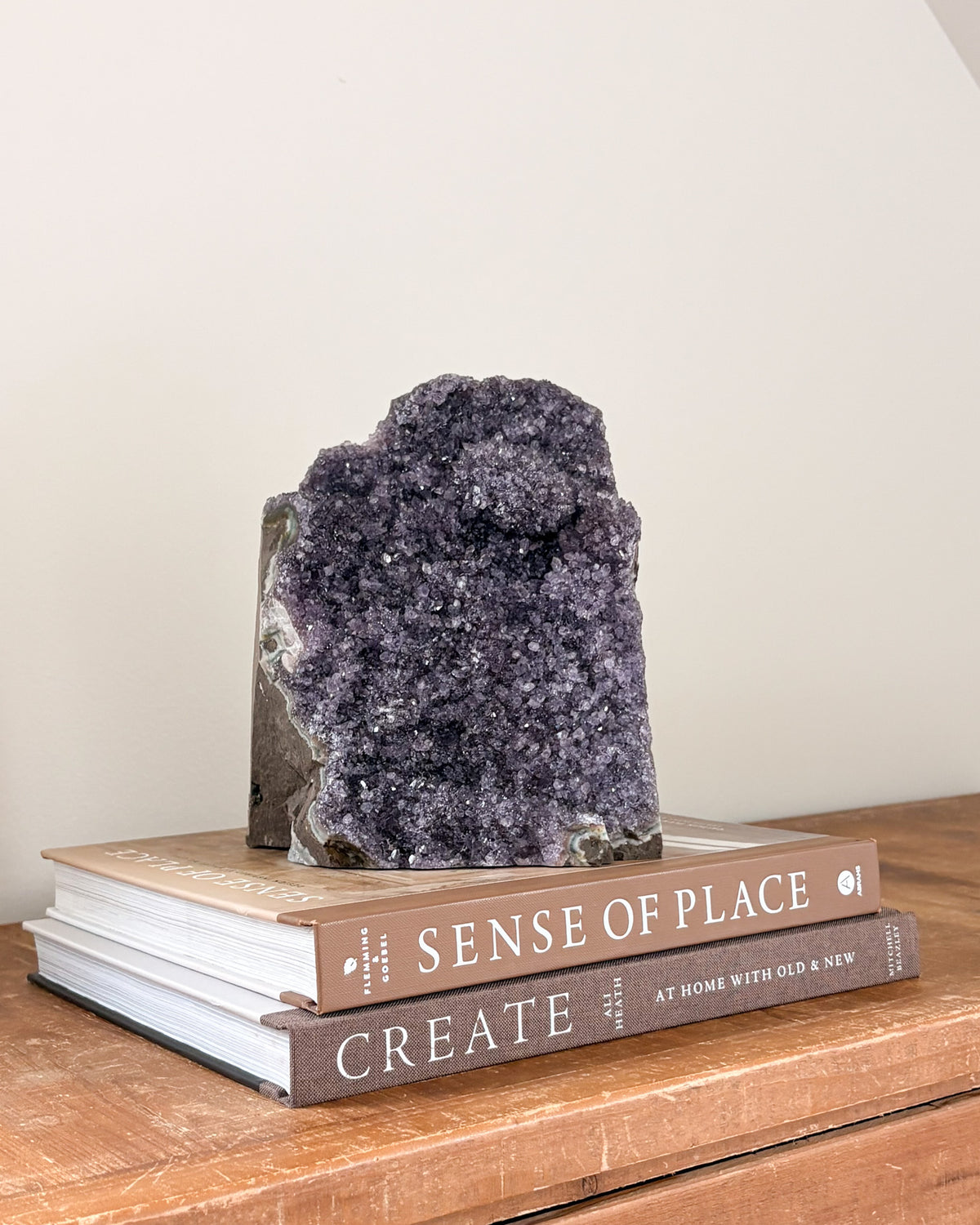 One-of-a-kind rainbow amethyst geode for home décor