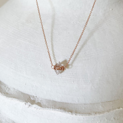 Herkimer diamond crystal necklace in rose gold