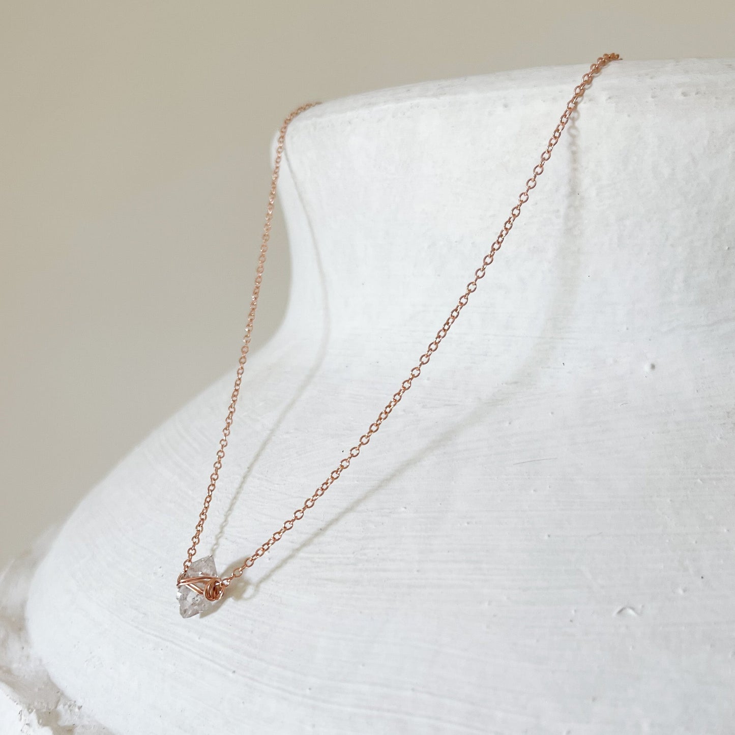 Rose gold necklace with natural Herkimer diamond