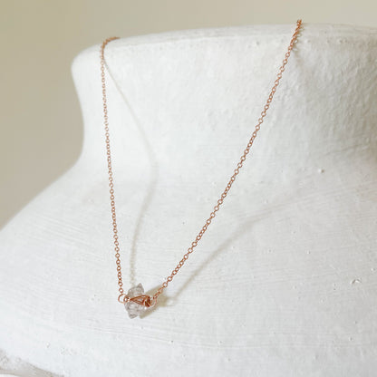 Rose gold Herkimer diamond caged necklace