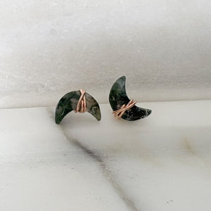 moss agate stud earrings, modern crystal jewelry