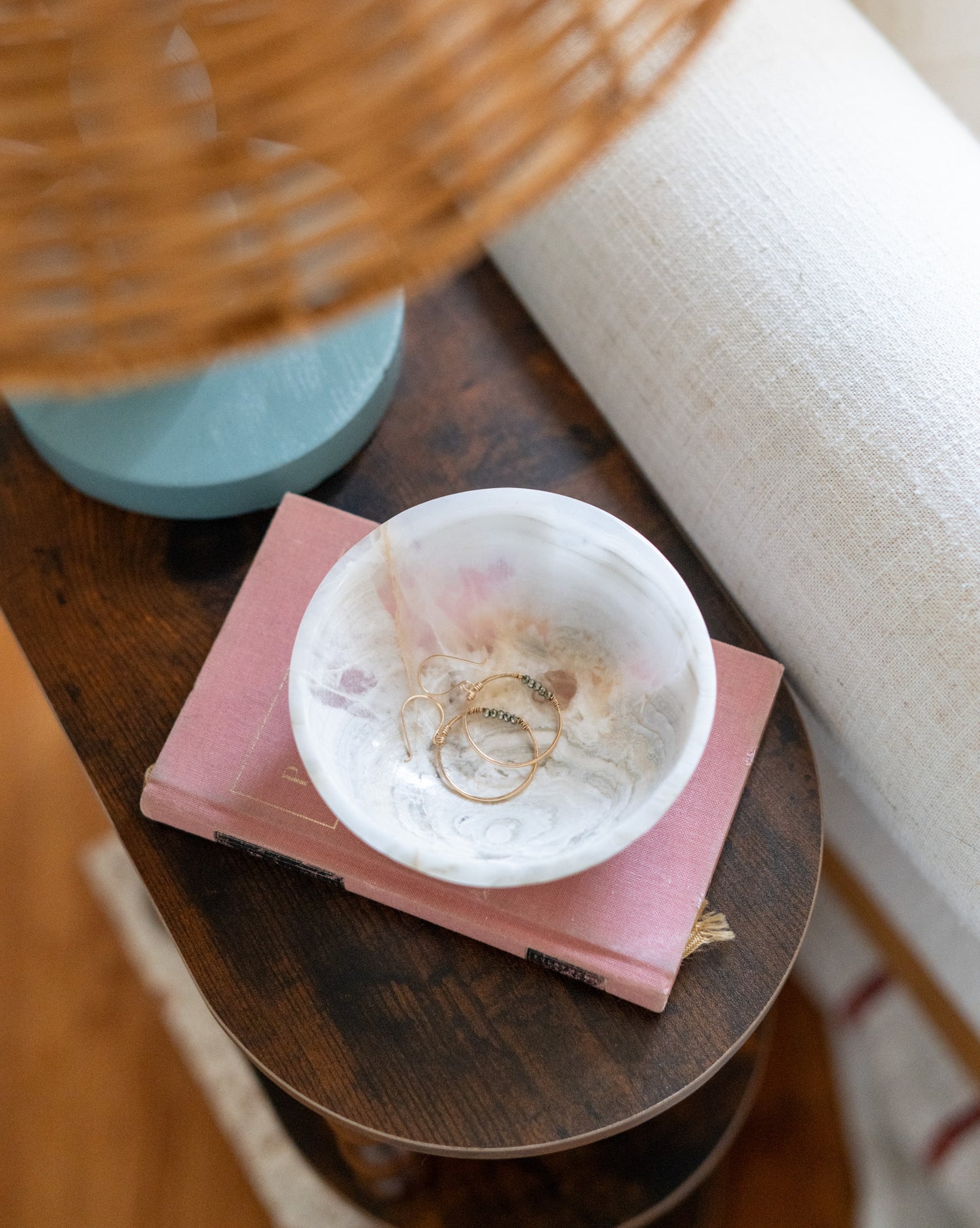 White onyx catchall dish made from genuine natural stone