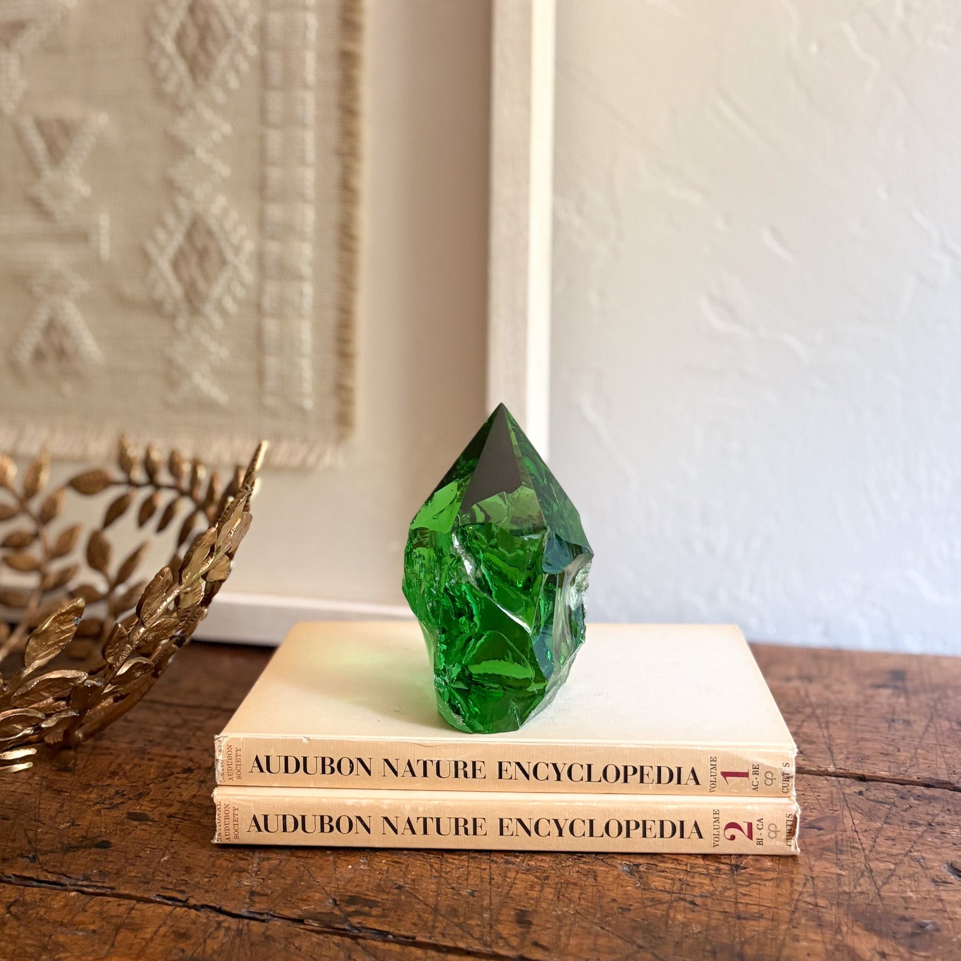 green glass paperweight
