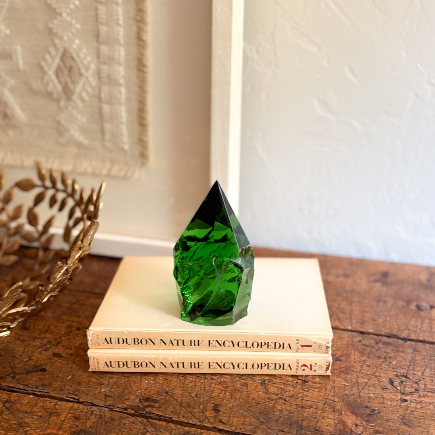 green glass decorative statue