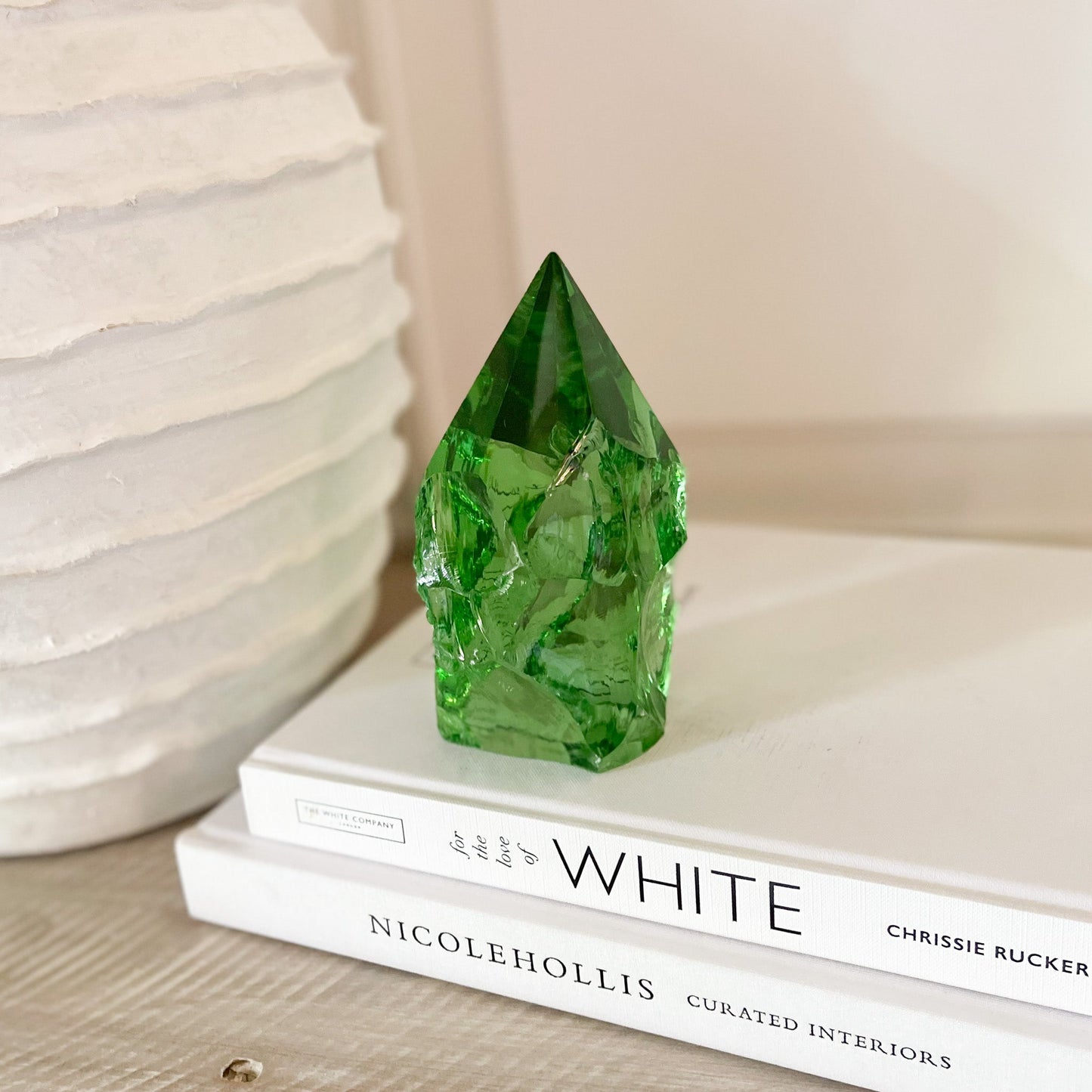 dark green glass decorative object, green glass home accents