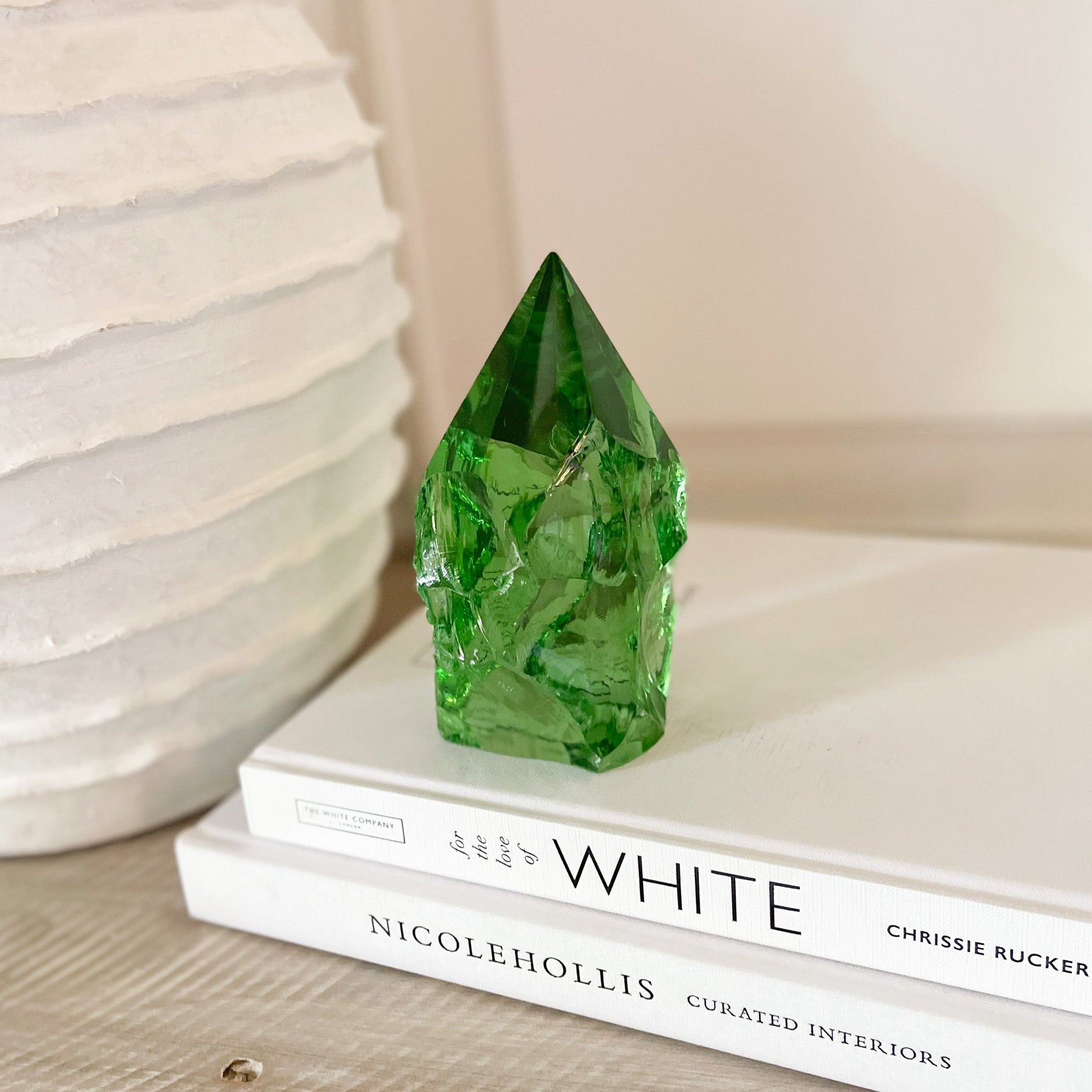 dark green glass decorative object, green glass home accents