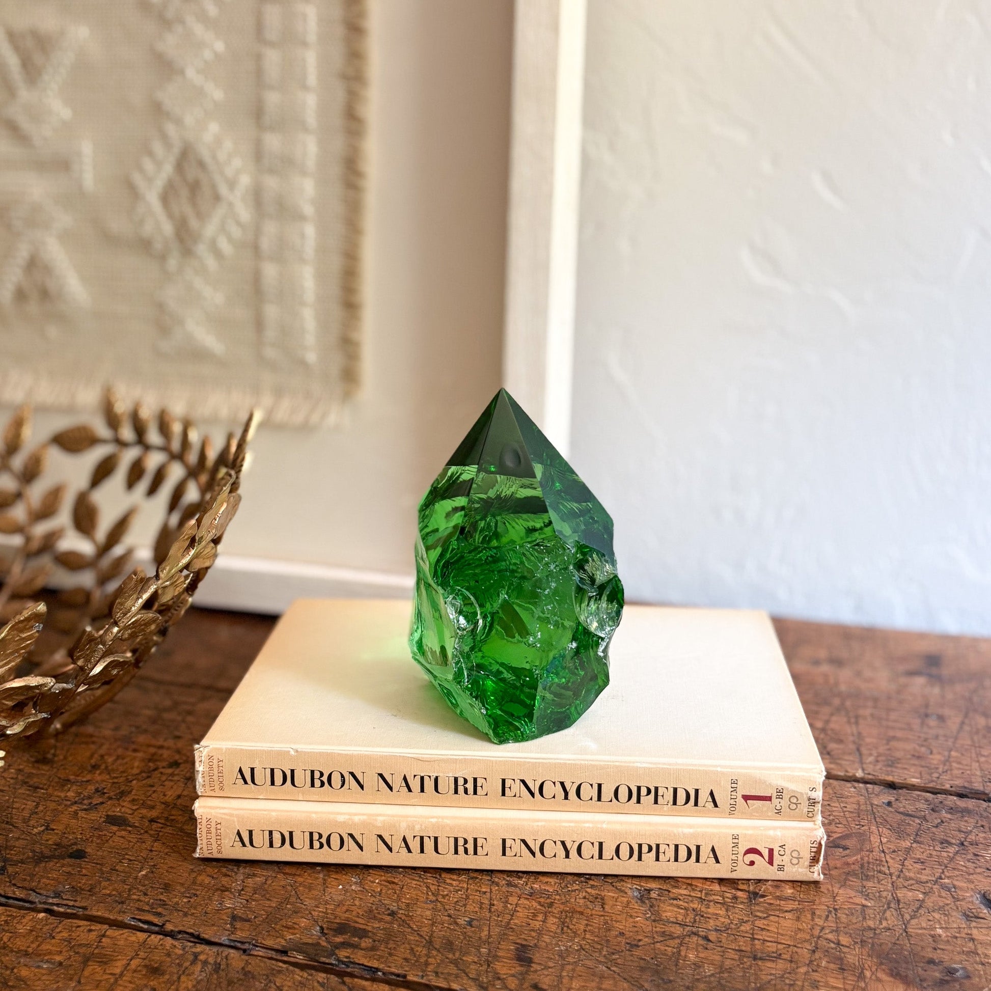 green glass decorative statue