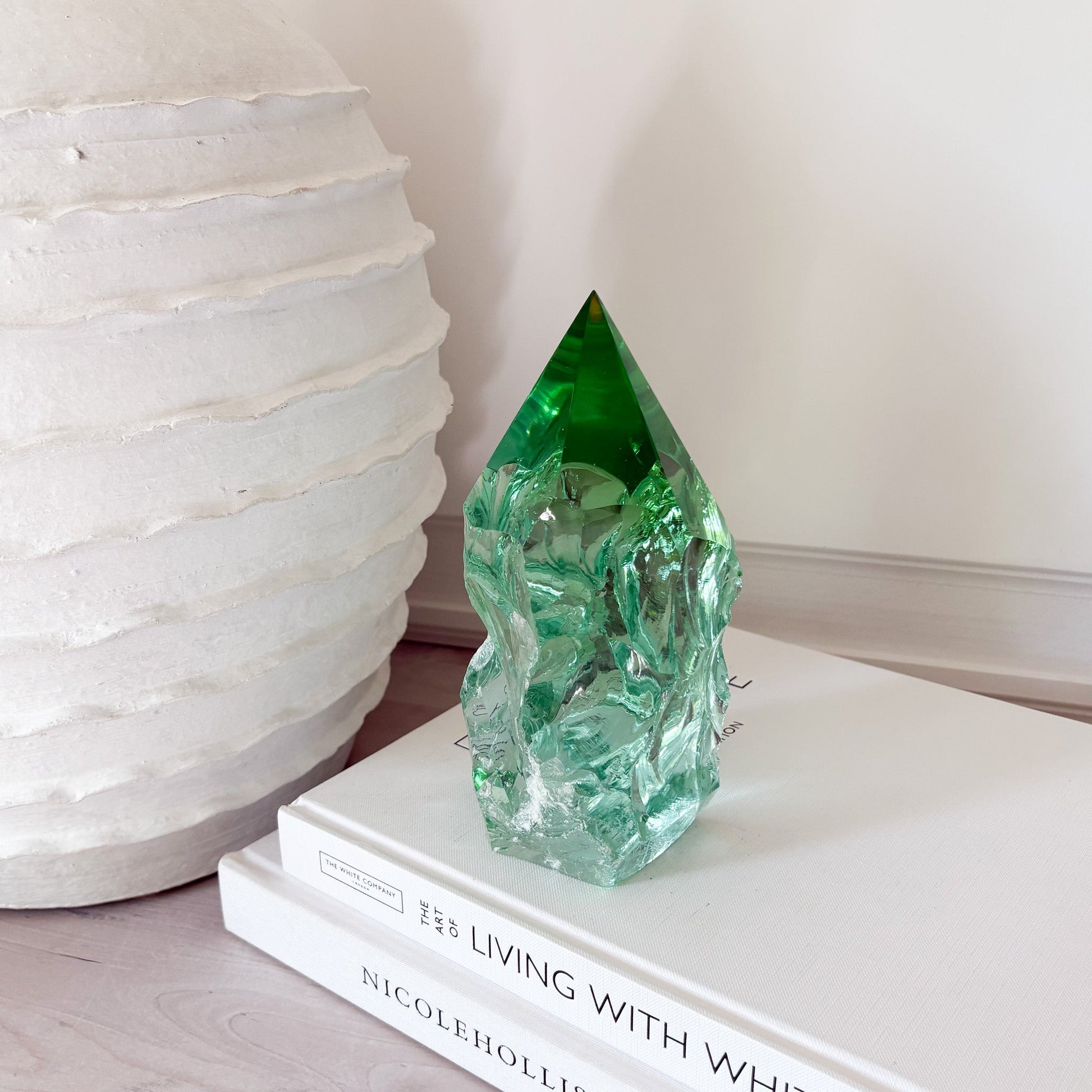 modern rustic green glass statue
