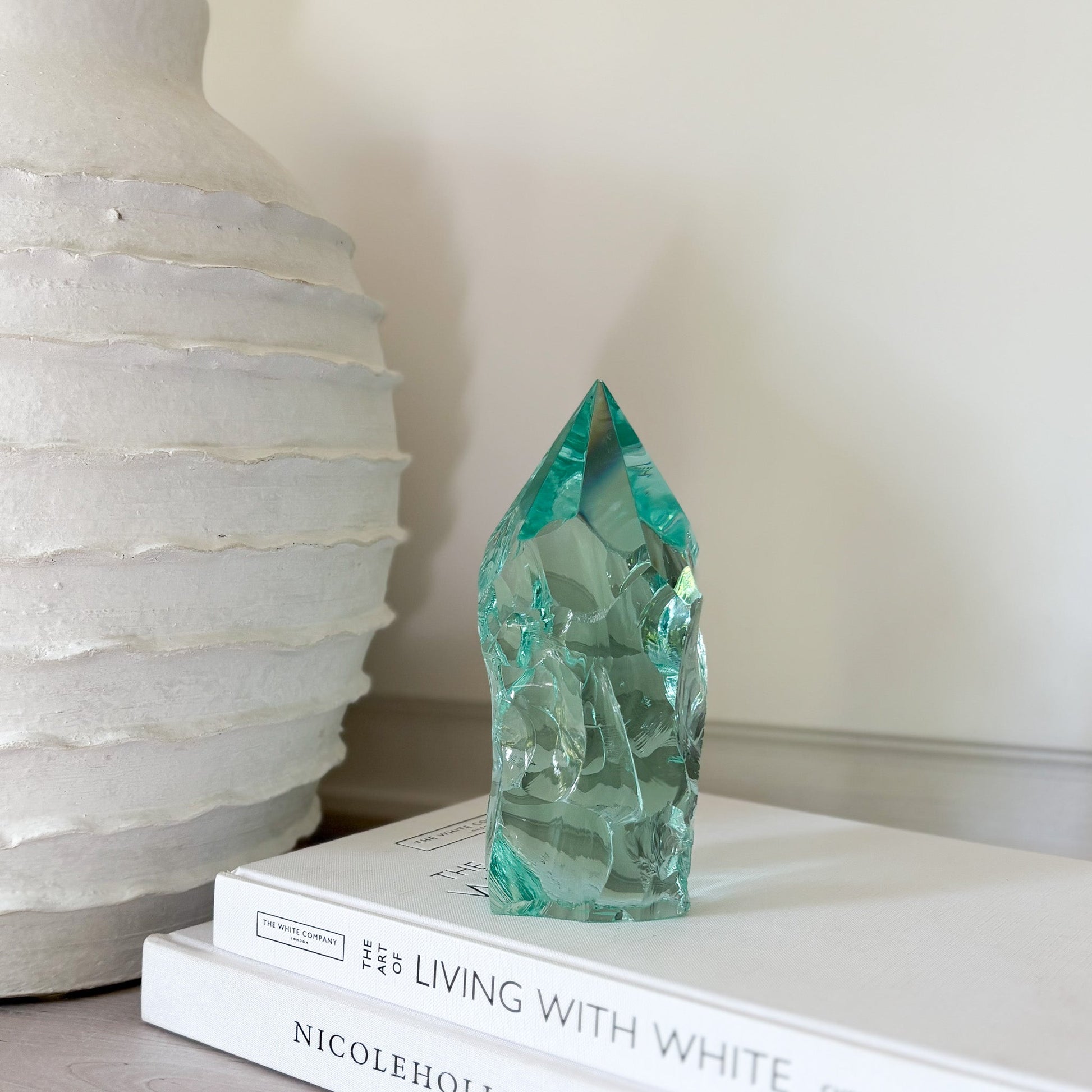 rustic green glass statue