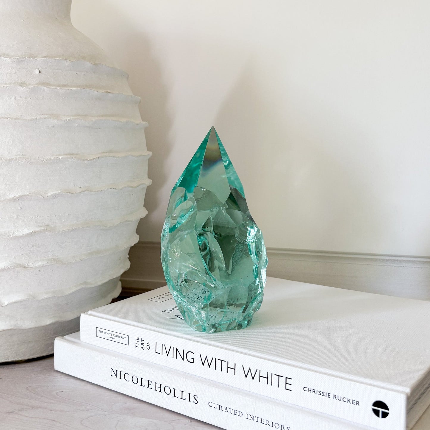 blue green glass sculpture