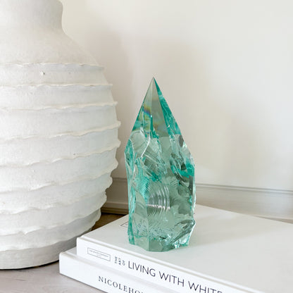 green glass decorative sculpture